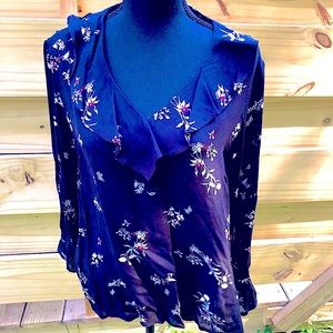 J. Jill Black Ruffle Blouse Size MP